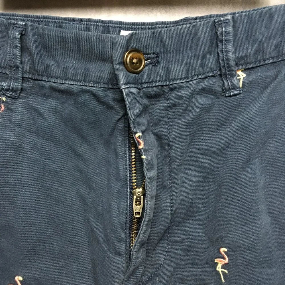 Gap Mens‎ Shorts size 32 Blue Chino Flamingo Embroidery Flat Front Rough Hem